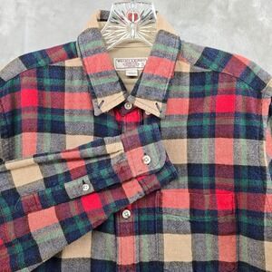 Wallace & Barnes Button Down Mens Small Flannel Red Plaid Cotton Wool Shirt